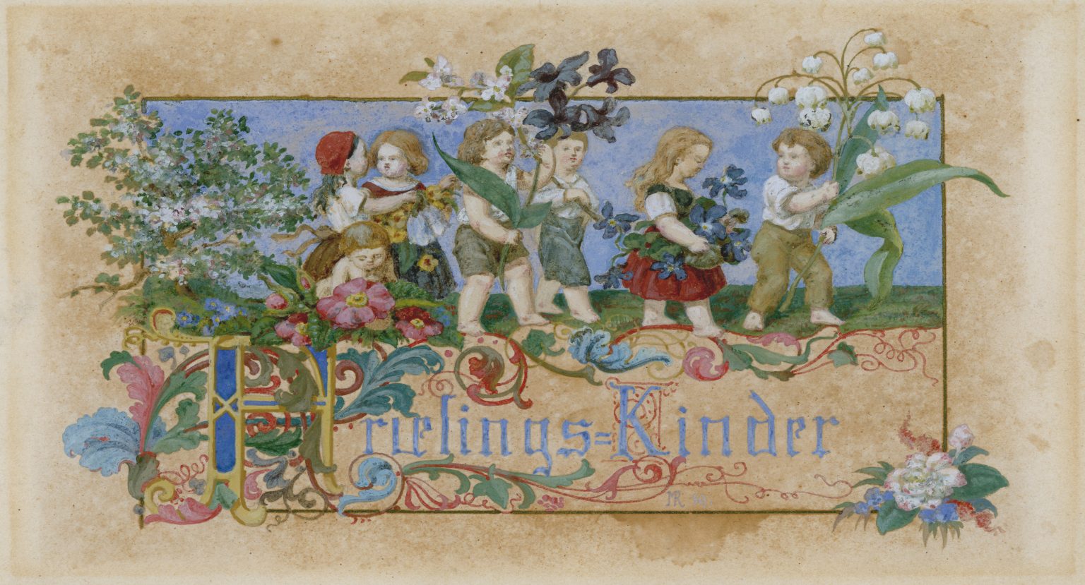 Frühlings-Kinder von Moritz Retzsch (1779 - 1857), Wasserfarben auf Karton